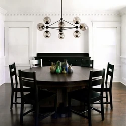 Chandeliers in the interior of a white kitchen