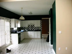 White linoleum in the interior of the kitchen