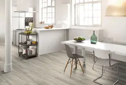 White linoleum in the interior of the kitchen