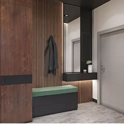 Hallway design with slats and mirror
