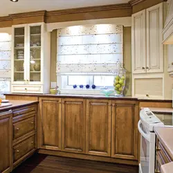 Kitchen design with wooden windows