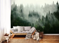 Фотообои лес в интерьере спальни