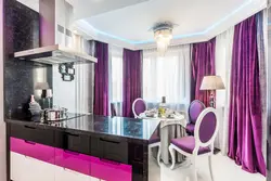 Бэзавыя шторы ў інтэр'еры кухні