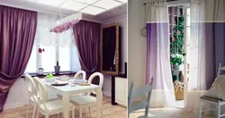 Lilac curtains in the kitchen interior