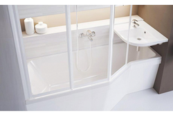 Bathtub sink above bathtub photo