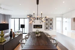 Chandelier In The Living Room Above The Table In The Interior