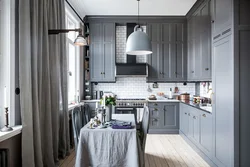 Gray scandinavian kitchen interior
