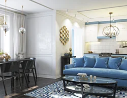 Blue Sofa In The Interior Of The Kitchen Living Room Photo