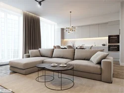 Straight sofa in the living room interior