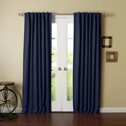 Canvas curtains in the living room interior