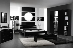 Bedroom interior with black furniture photo