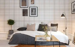 Checkered wallpaper in the kitchen interior