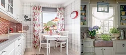 Checkered wallpaper in the kitchen interior