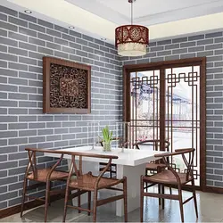 Kitchen interior one brick wall