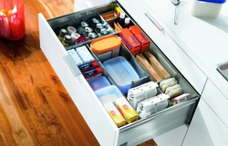 Organizing storage in the kitchen in cabinets photo