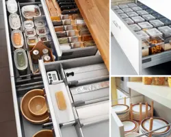 Organizing storage in the kitchen in cabinets photo