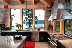 Kitchen interior with stained glass windows