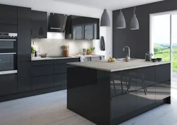 Graphite-colored kitchens in the interior photo