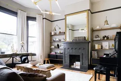 Gray Fireplace In The Living Room Interior