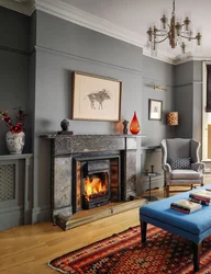 Gray fireplace in the living room interior