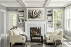 Gray Fireplace In The Living Room Interior