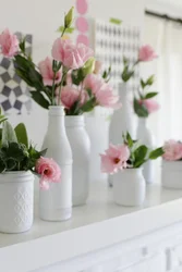 Artificial flowers in the kitchen interior