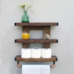 Wooden shelves in the bathroom photo
