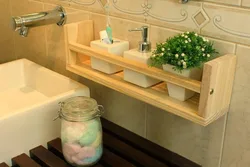 Wooden shelves in the bathroom photo