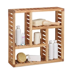 Wooden shelves in the bathroom photo