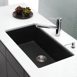 White kitchen black sink photo