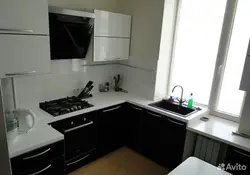 Black and white kitchen design in Khrushchev