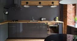 Ошхона торик бо countertop чӯбӣ дар дохили