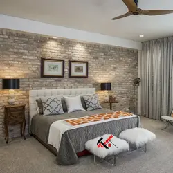 Brick wallpaper in the bedroom interior