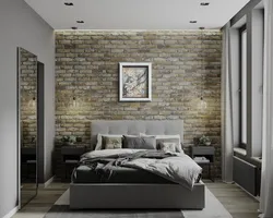 Brick wallpaper in the bedroom interior