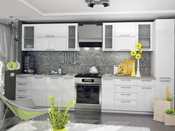 White metallic kitchen in the interior