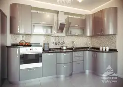 White metallic kitchen in the interior