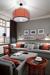 Gray-red living room interior