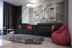 Серо красный интерьер гостиной