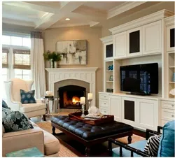Interior of a room with a fireplace in an apartment