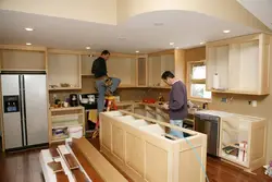 Kitchen interior with people