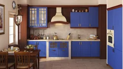 Brown And Blue Colors In The Kitchen Interior