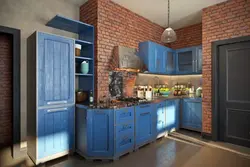 Brown and blue colors in the kitchen interior