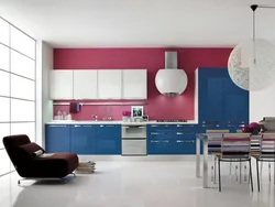 Brown And Blue Colors In The Kitchen Interior