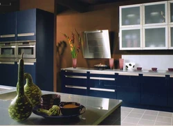 Brown and blue colors in the kitchen interior