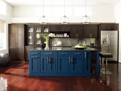 Brown and blue colors in the kitchen interior