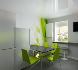 Gray-green wallpaper in the kitchen interior