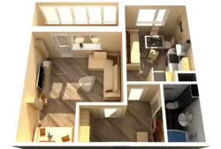 Design project of a one-room apartment 38 sq m with a balcony