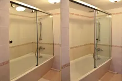 Sliding partitions for bathtub photo