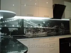 Kitchen with fresco and glass splashback photo
