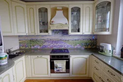 Kitchen with fresco and glass splashback photo